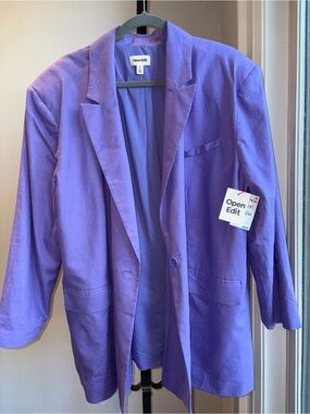 NWT Open Edit Linen Blend Blazer Women's 2X Purple Nordstrom Oversized Boxy Chic